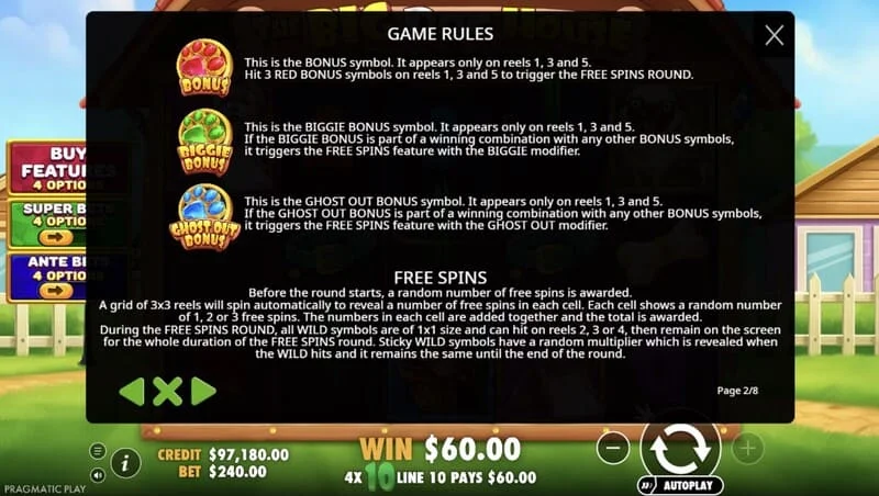 The Big Dog House - simbol bonus dan tapak berwarna-warni
